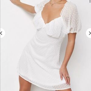 Misguided White Dobby Milkmaid Skater Dress, US 8